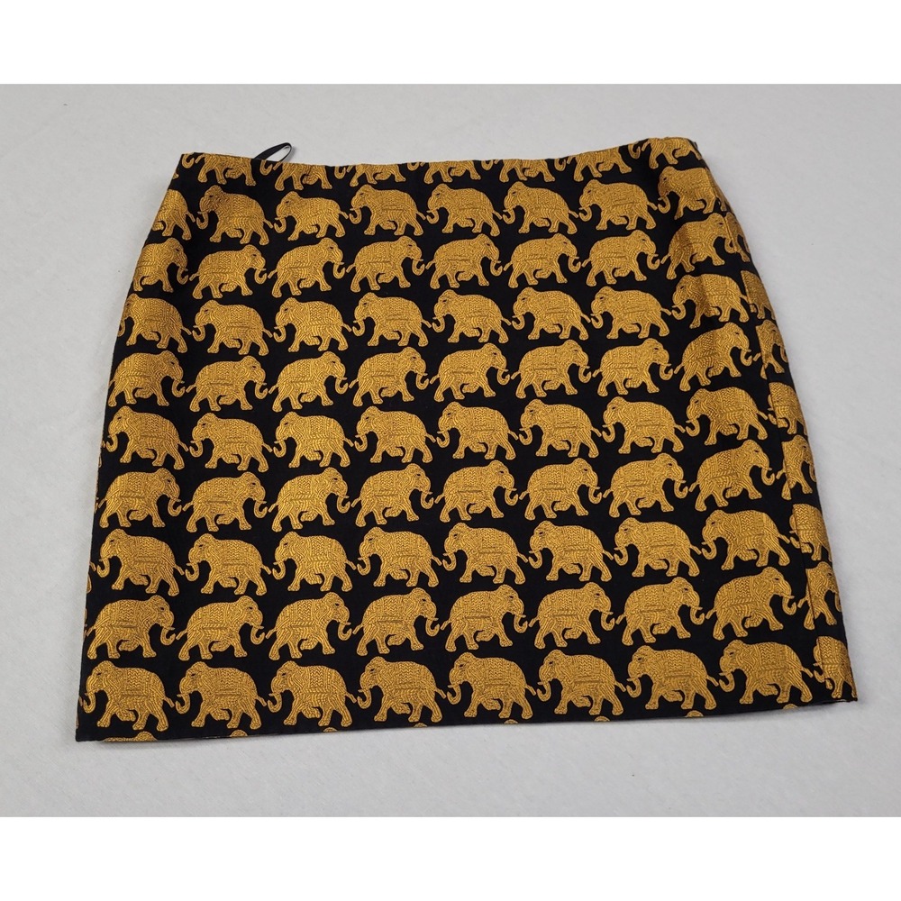 J.Crew Elephant Parade Mini Skirt Jacquard Metallic Gold Black Women's Size 2